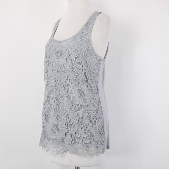 Express Top Sz M Gray Embroidered Lined Tank Metallic Polyester Top - Picture 4 of 14